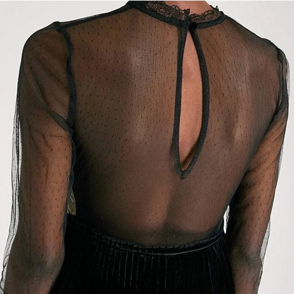 Free People lace and velvet mini dress size 4 NWT coquette girl goth sequins - Picture 6 of 8